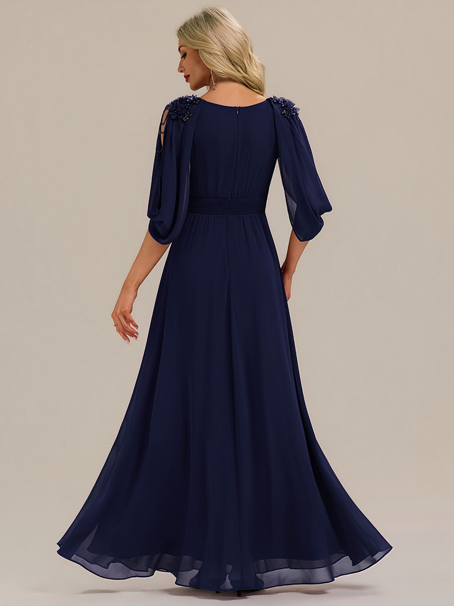 ever LOLA|Floral Chiffon Shoulder-Drape Evening Dress
