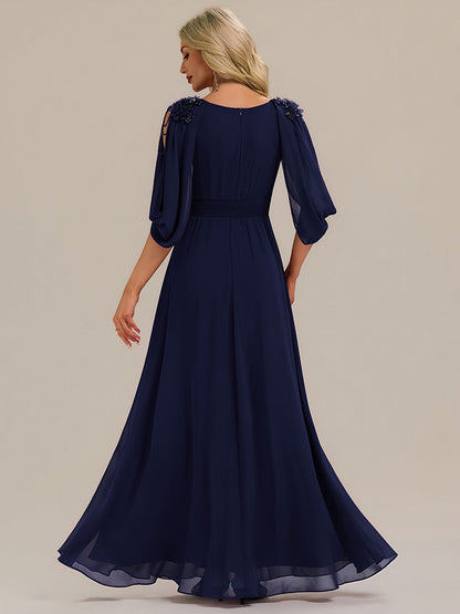 ever LOLA|Floral Chiffon Shoulder-Drape Evening Dress