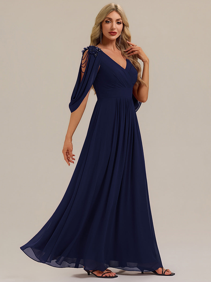 ever LOLA|Floral Chiffon Shoulder-Drape Evening Dress