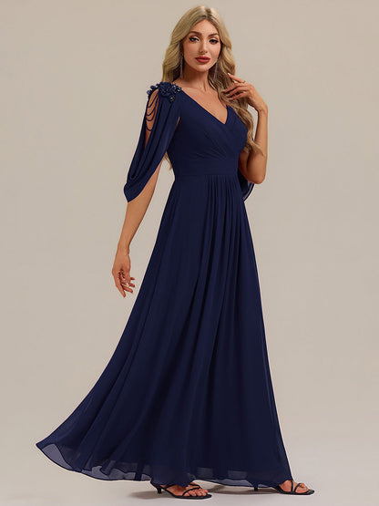 ever LOLA|Floral Chiffon Shoulder-Drape Evening Dress