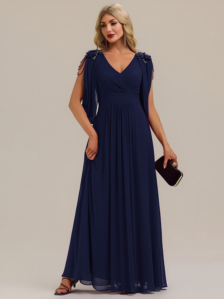 ever LOLA|Floral Chiffon Shoulder-Drape Evening Dress