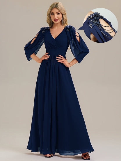 ever LOLA|Floral Chiffon Shoulder-Drape Evening Dress