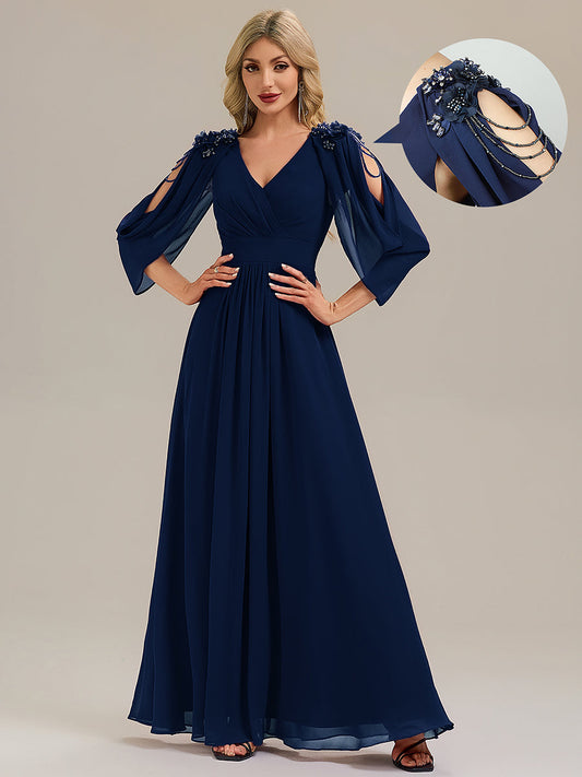 ever LOLA|Floral Chiffon Shoulder-Drape Evening Dress