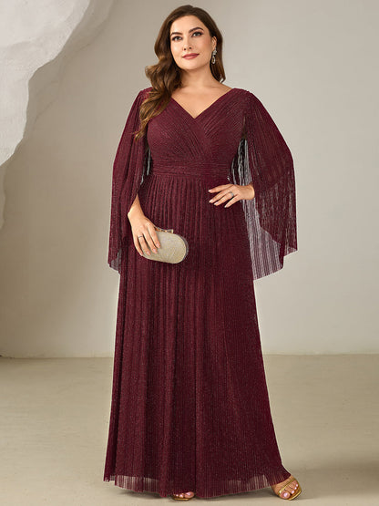 ever ISLA|Deep V-Neck Mesh Batwing Sleeve Evening Dress