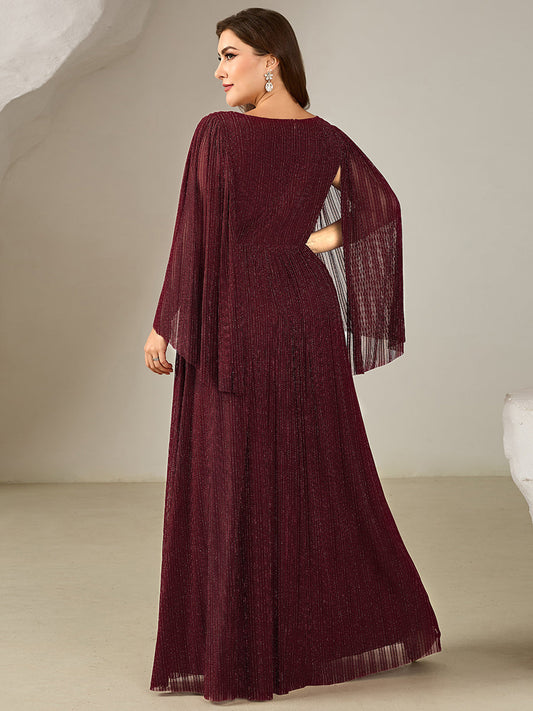 pretty ISLA | Plus Size Glittery Empire Waist Batwing Sleeve Evening Dress