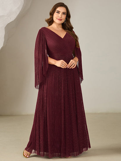 pretty ISLA | Plus Size Glittery Empire Waist Batwing Sleeve Mother of the Bride Dress