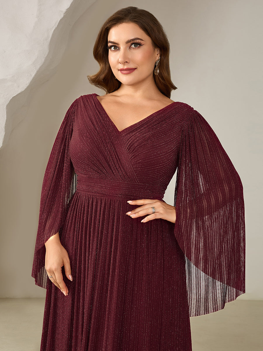 ever ISLA|Deep V-Neck Mesh Batwing Sleeve Evening Dress