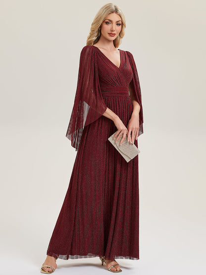 ever ISLA|Deep V-Neck Mesh Batwing Sleeve Evening Dress