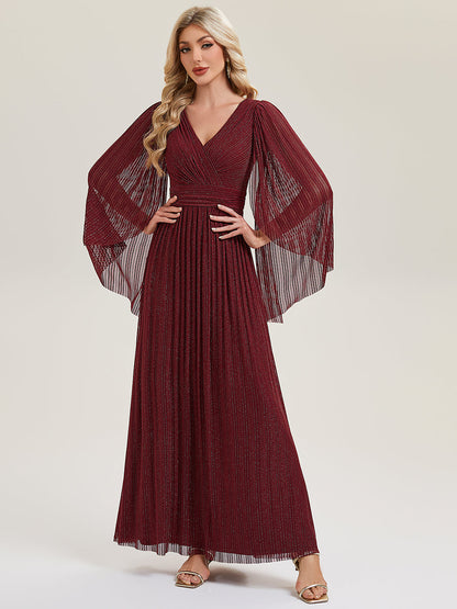 ever ISLA|Deep V-Neck Mesh Batwing Sleeve Evening Dress