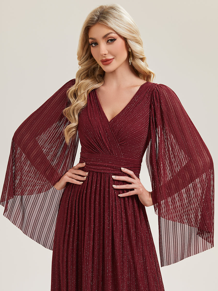 ever ISLA|Deep V-Neck Mesh Batwing Sleeve Evening Dress