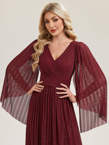 ever ISLA|Deep V-Neck Mesh Batwing Sleeve Evening Dress