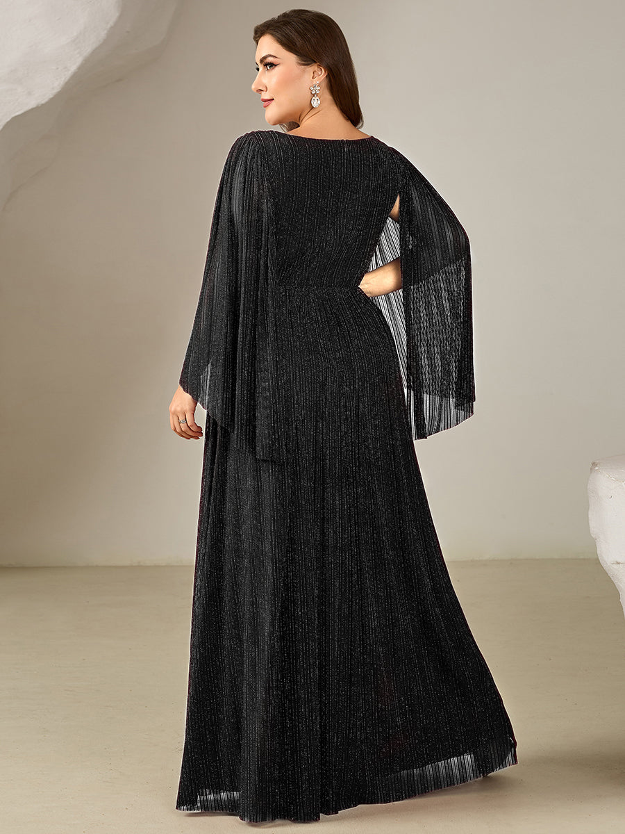 pretty ISLA | Plus Size Glittery Empire Waist Batwing Sleeve Evening Dress