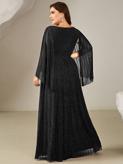 pretty ISLA | Plus Size Glittery Empire Waist Batwing Sleeve Evening Dress