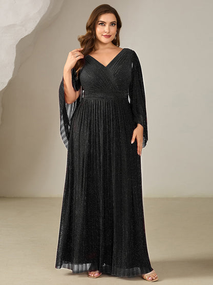 pretty ISLA | Plus Size Glittery Empire Waist Batwing Sleeve Evening Dress