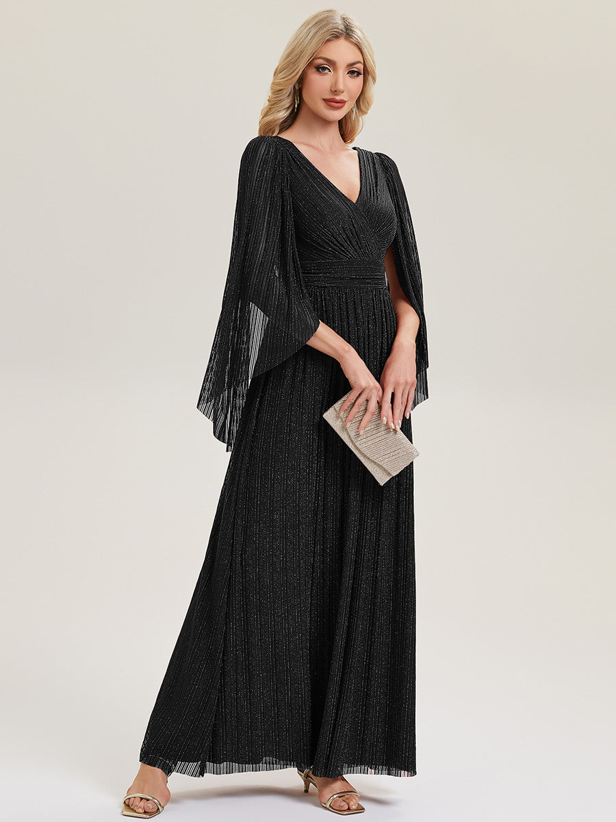 ever ISLA|Deep V-Neck Mesh Batwing Sleeve Evening Dress