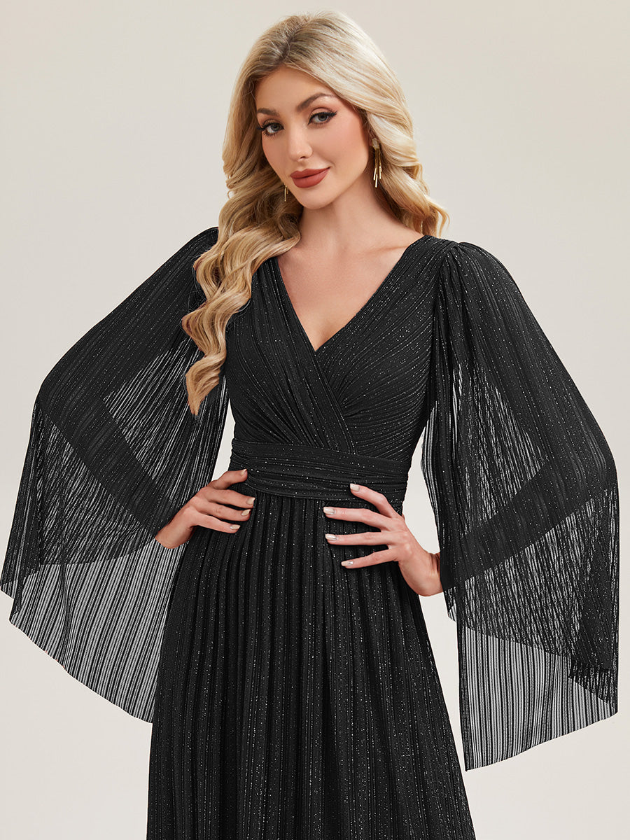 ever ISLA|Deep V-Neck Mesh Batwing Sleeve Evening Dress
