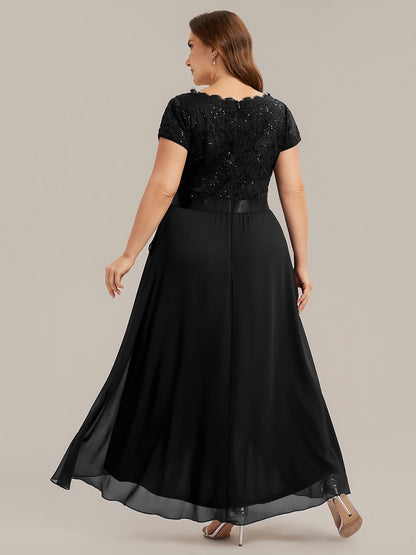 Plus Size Deep V-Neck Chiffon Evening Dress