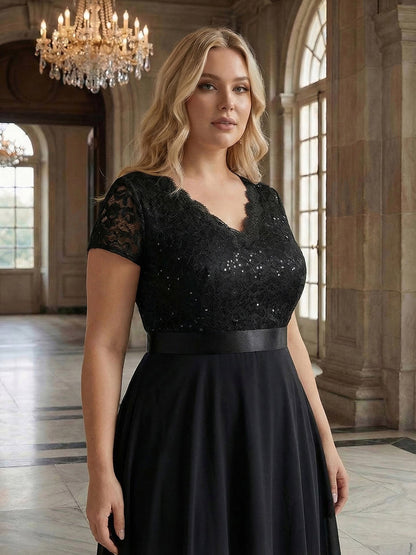 Plus Size Deep V-Neck Chiffon Evening Dress