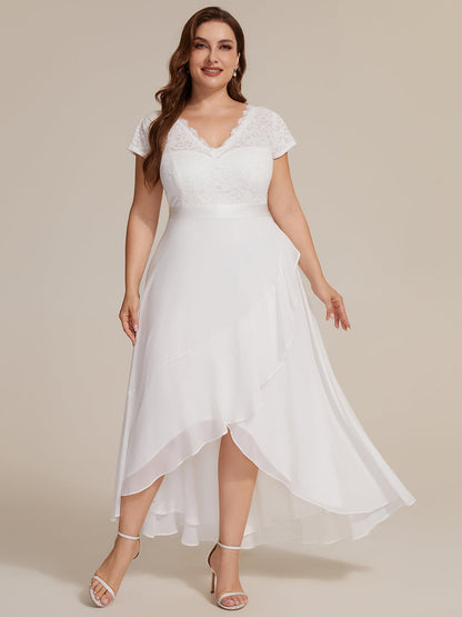 Deep V-Neck Lace Cap Sleeve Evening Dress