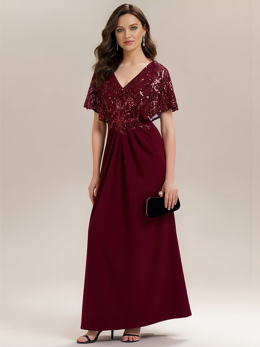 ever KIRA|Double V-Neck Sequin Batwing Sleeve Evening Dress