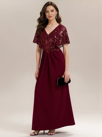 ever KIRA|Double V-Neck Sequin Batwing Sleeve Evening Dress