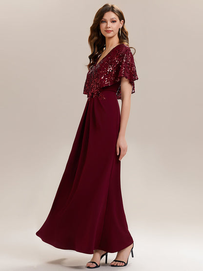 ever KIRA|Double V-Neck Sequin Batwing Sleeve Evening Dress