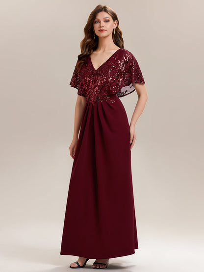 ever KIRA|Double V-Neck Sequin Batwing Sleeve Evening Dress