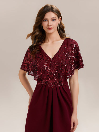 ever KIRA|Double V-Neck Sequin Batwing Sleeve Evening Dress
