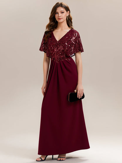 ever KIRA|Double V-Neck Sequin Batwing Sleeve Evening Dress