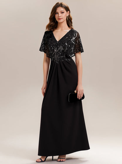 ever KIRA|Double V-Neck Sequin Batwing Sleeve Evening Dress