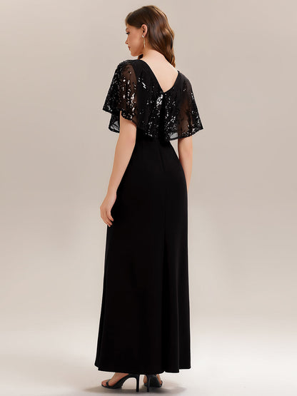 ever KIRA|Double V-Neck Sequin Batwing Sleeve Evening Dress