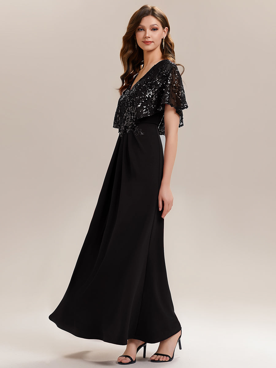 ever KIRA|Double V-Neck Sequin Batwing Sleeve Evening Dress