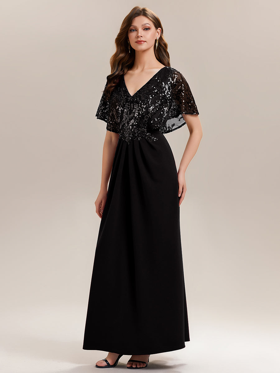 ever KIRA|Double V-Neck Sequin Batwing Sleeve Evening Dress