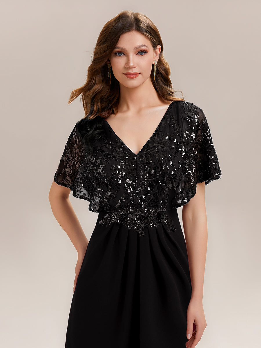 ever KIRA|Double V-Neck Sequin Batwing Sleeve Evening Dress