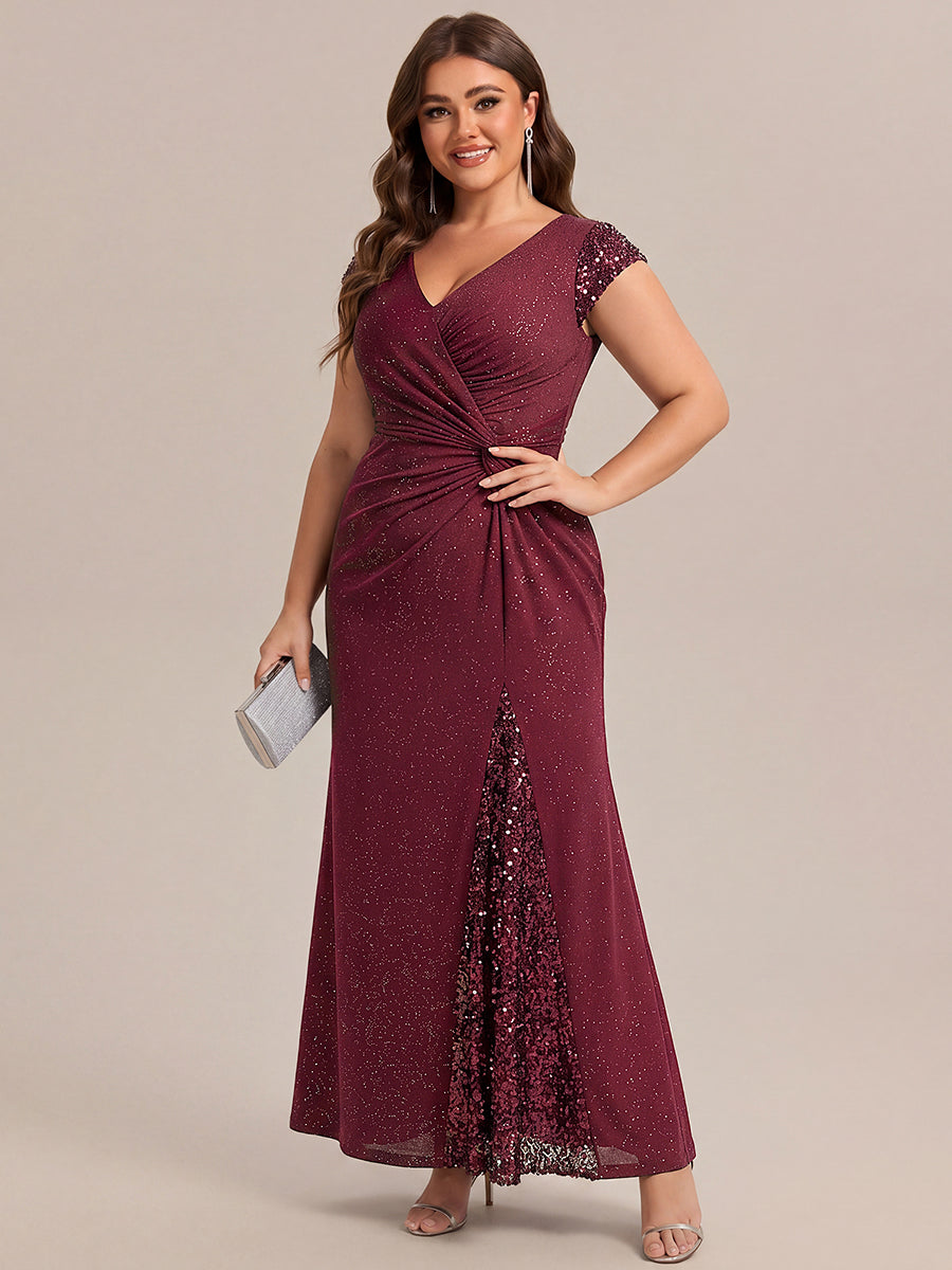 ever KAIA|Knotted Knit Cap Sleeve Maxi Glitter Evening Dress