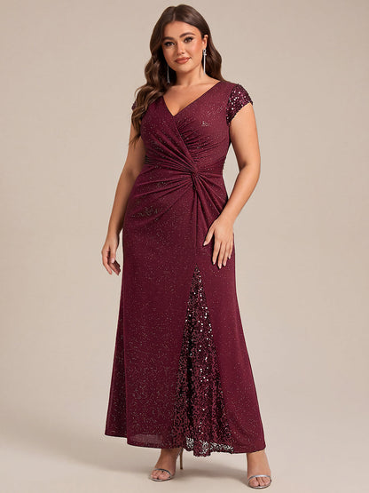 ever KAIA|Knotted Knit Cap Sleeve Maxi Glitter Evening Dress
