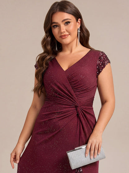 pretty KAIA|Plus Size Knotted Knit Cap Sleeve Maxi Glitter Evening Dress