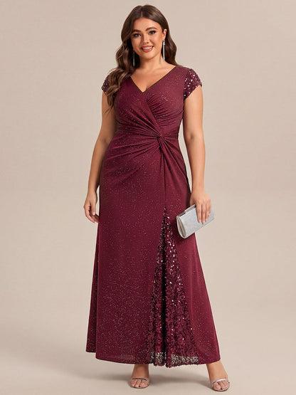 pretty KAIA|Plus Size Knotted Knit Cap Sleeve Maxi Glitter Evening Dress