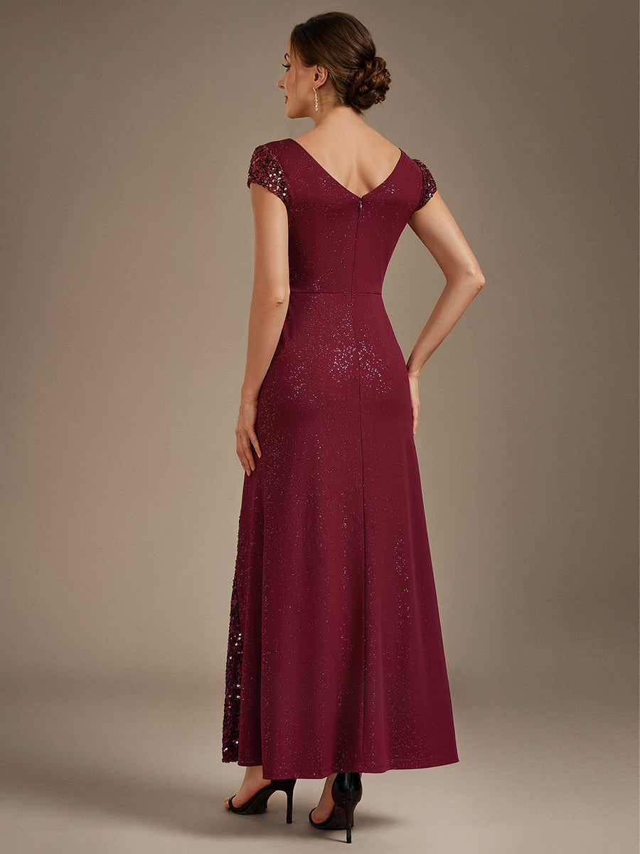 ever KAIA|Knotted Knit Cap Sleeve Maxi Glitter Evening Dress