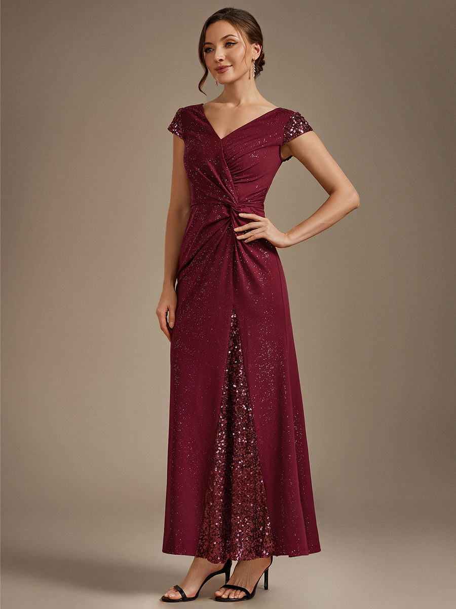 ever KAIA|Knotted Knit Cap Sleeve Maxi Glitter Evening Dress