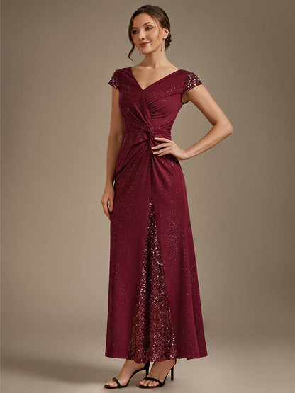 ever KAIA|Knotted Knit Cap Sleeve Maxi Glitter Evening Dress