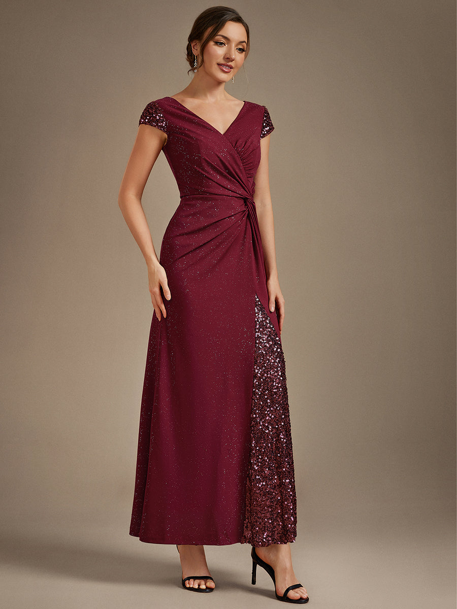 ever KAIA|Knotted Knit Cap Sleeve Maxi Glitter Evening Dress