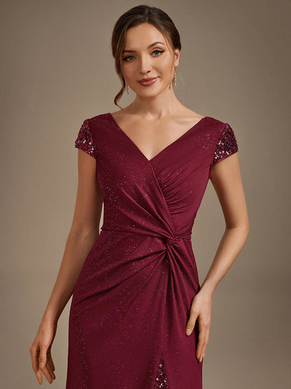 ever KAIA|Knotted Knit Cap Sleeve Maxi Glitter Evening Dress