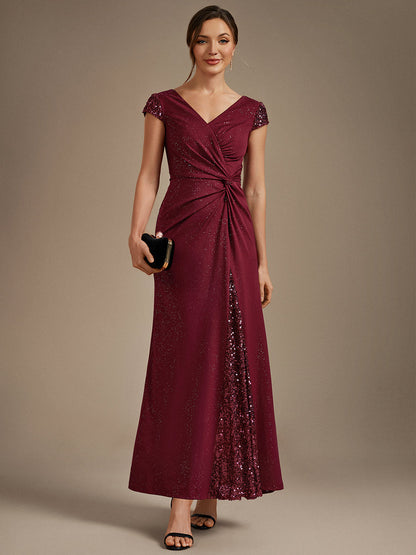 ever KAIA|Knotted Knit Cap Sleeve Maxi Glitter Evening Dress
