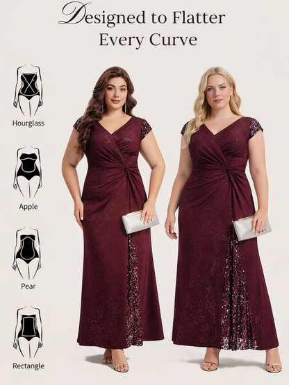 pretty KAIA|Plus Size Knotted Knit Cap Sleeve Maxi Glitter Evening Dress