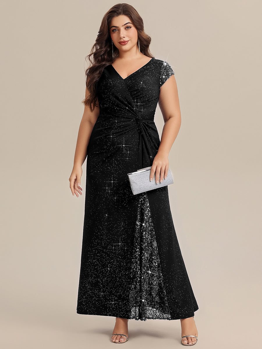 ever KAIA|Knotted Knit Cap Sleeve Maxi Glitter Evening Dress