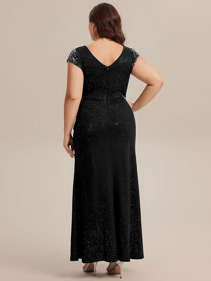 ever KAIA|Knotted Knit Cap Sleeve Maxi Glitter Evening Dress