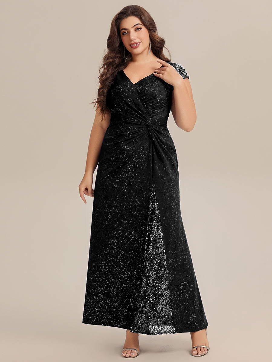 ever KAIA|Knotted Knit Cap Sleeve Maxi Glitter Evening Dress