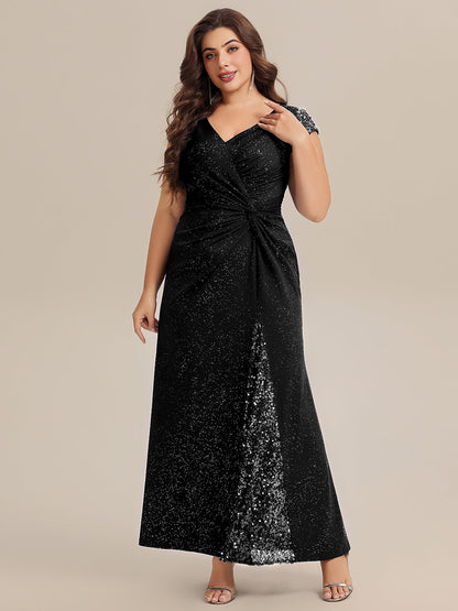 pretty KAIA|Plus Size Knotted Knit Cap Sleeve Maxi Glitter Evening Dress