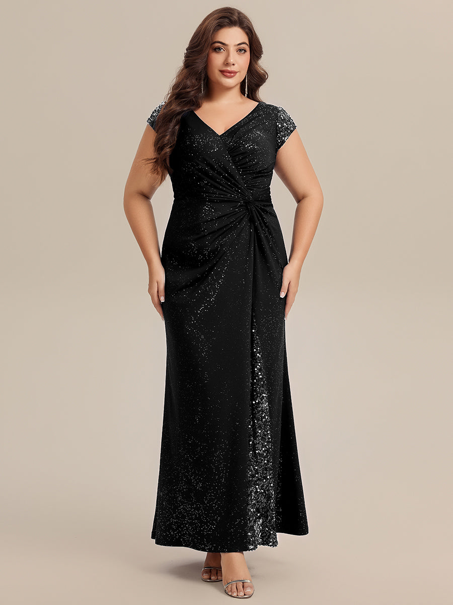 ever KAIA|Knotted Knit Cap Sleeve Maxi Glitter Evening Dress